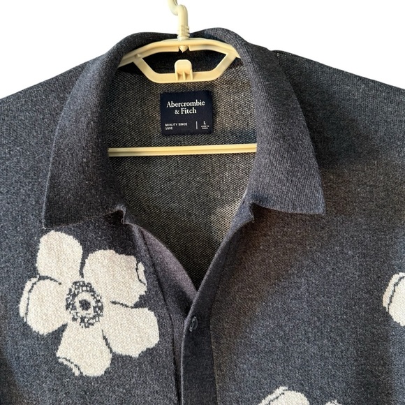 Abercrombie & Fitch Floral Knit Shirt Sopranos Bowling Retro Camp Collar Large - Picture 4 of 7